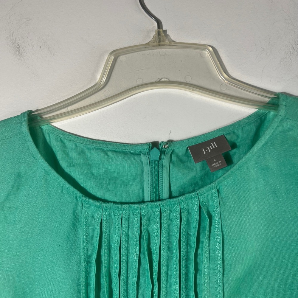 Womens J Jill Sleeveless Pleat Top Linen Midi Dress Green L - Picture 3 of 8